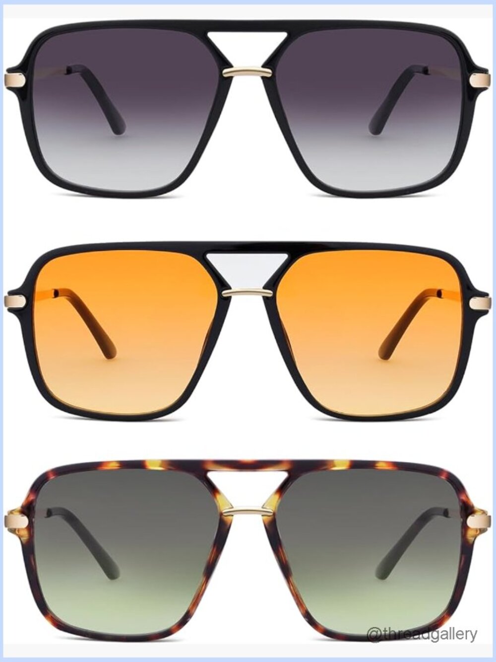 Retro Square Aviator Sunglasses Tangle Free No Nose Piece Unisex Trendy